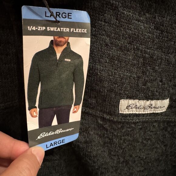 NWT Eddie Bauer Men's 1/4 Zip Sweater Fleece Pullover Heather Sycamore Large - Picture 10 of 13